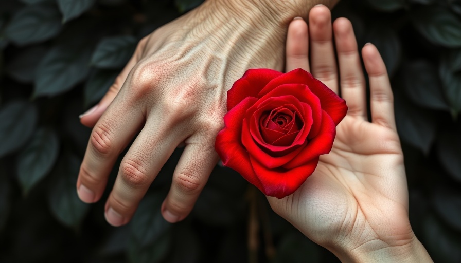Elderly and young hands cradle a red rose, symbolizing 90 years of wisdom.