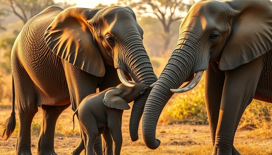 World's Happiest Elephant Herd: Playful elephants in a golden savanna.