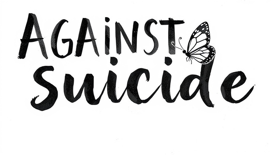 Artistic Against Suicide text with butterfly accent symbolizing hope.