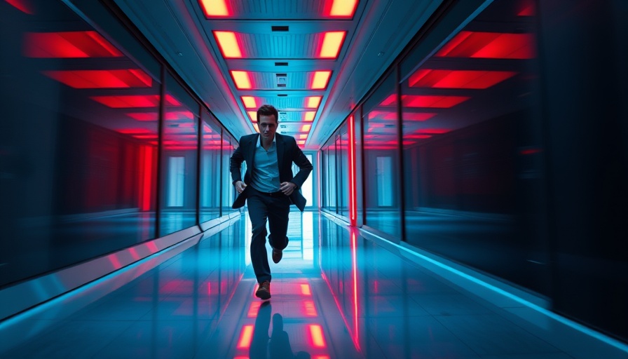 Dynamic scene of people in a futuristic corridor in Severance.