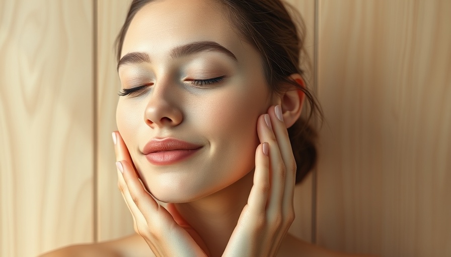 Young woman massaging face, promoting skin health and natural glow.