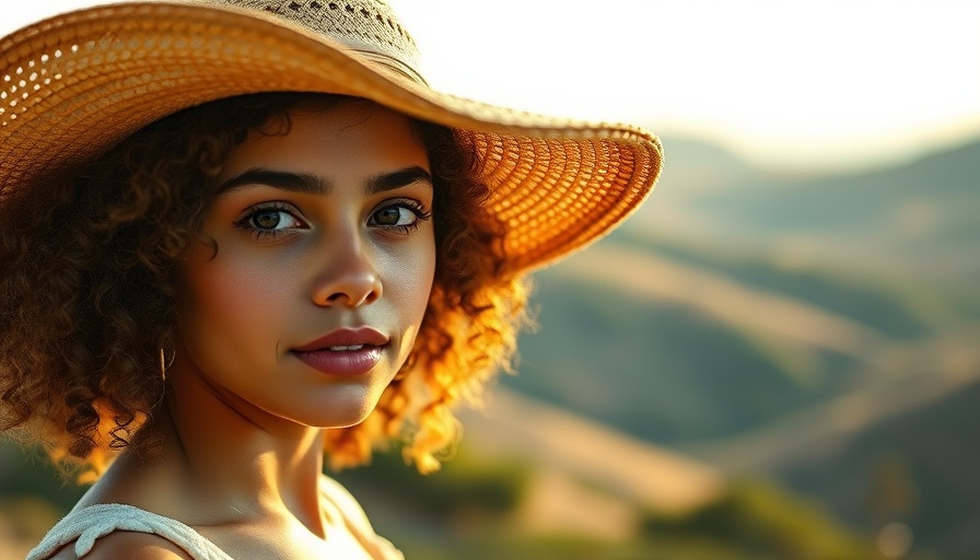 Serene young woman outdoors with hat, mind body spirit balance.