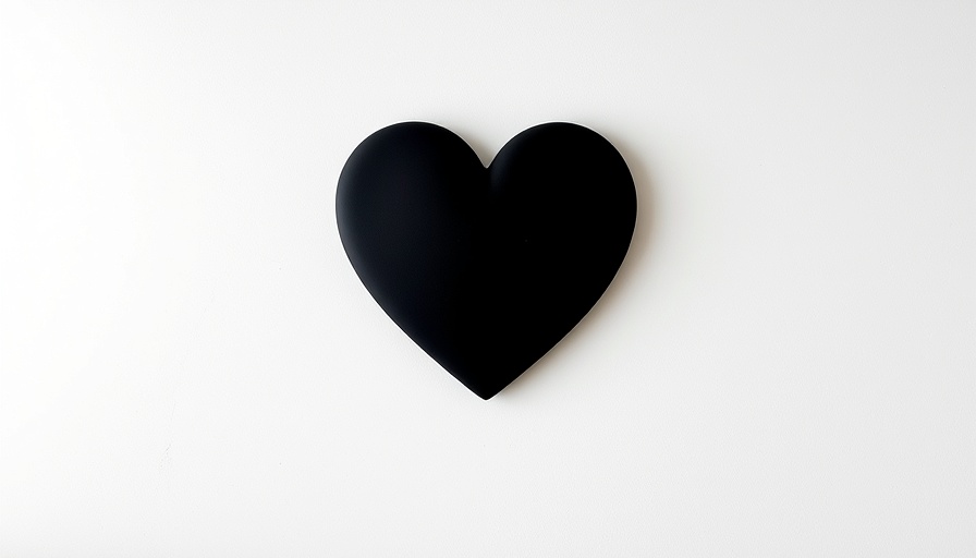 Minimalistic black heart on white wall, symbolizing simplicity and depth.