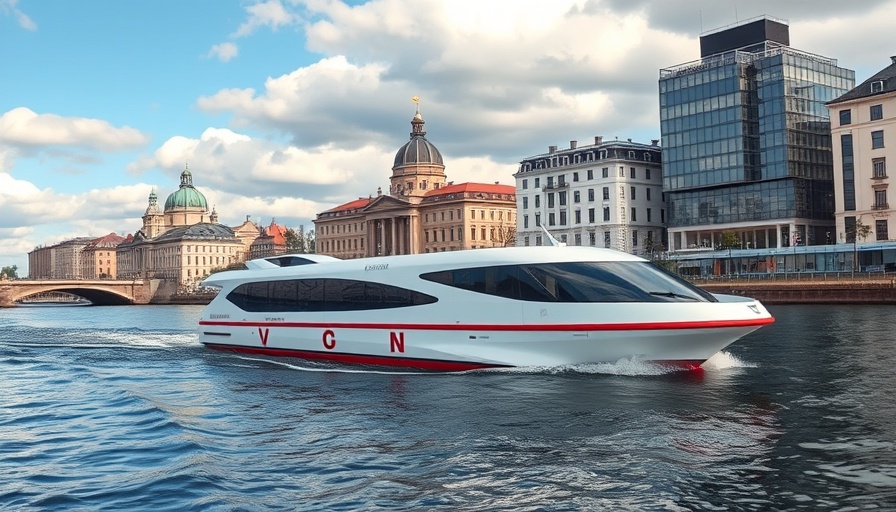 Modern zero-emissions ferry in Vilnius cruising on the river.
