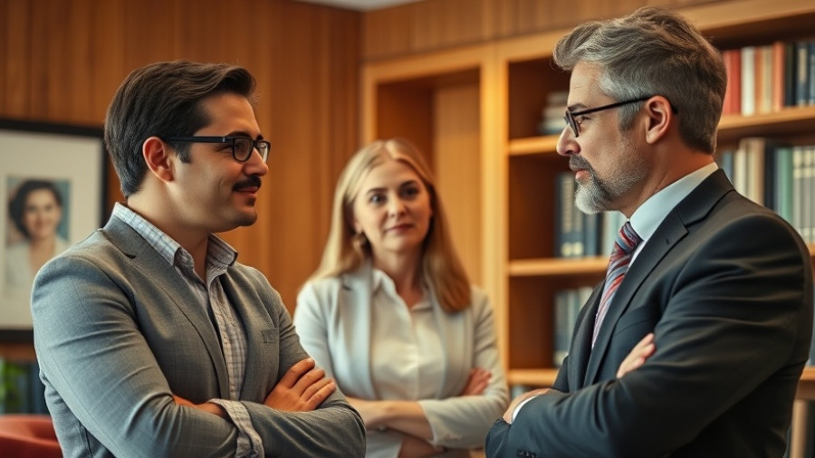 Financial planning professionals in a warmly lit office, discussing strategy.