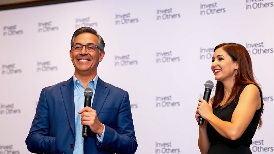 Professional event interview with man in suit and woman in dress, financial planning theme.