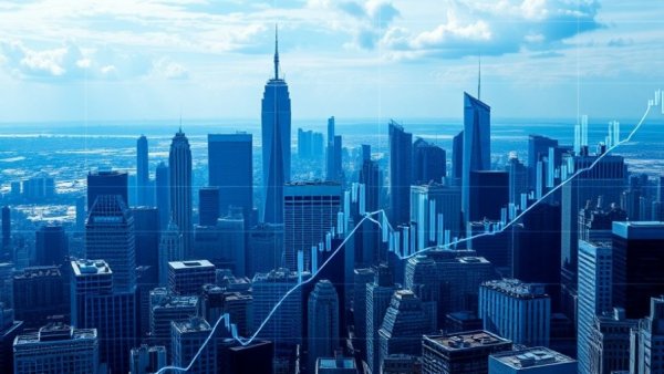 Financial chart and cityscape indicating REITs comeback