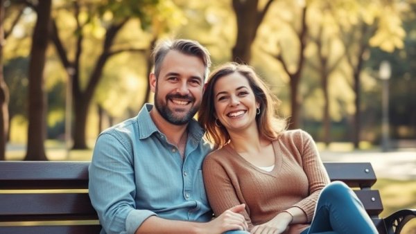 Smiling couple enjoying a sunny day in the park.