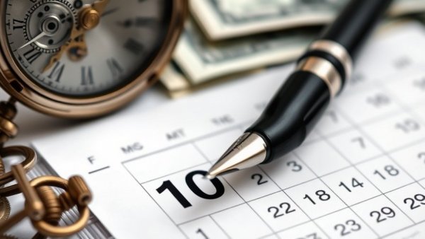 Year-End Tax Strategies Financial Planning visualized with watch, pen, and calendar.