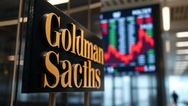 Goldman Sachs office sign with stock ticker display.