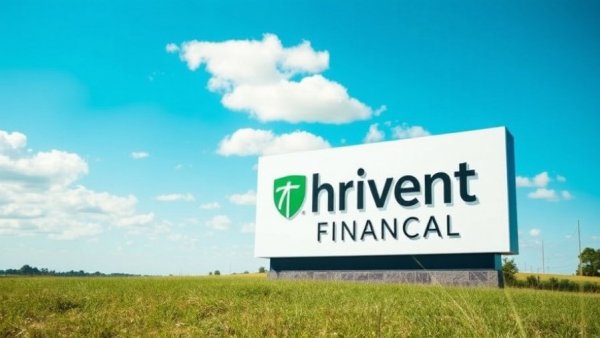 Thrivent Financial sign outdoors, serene field, clear sky.