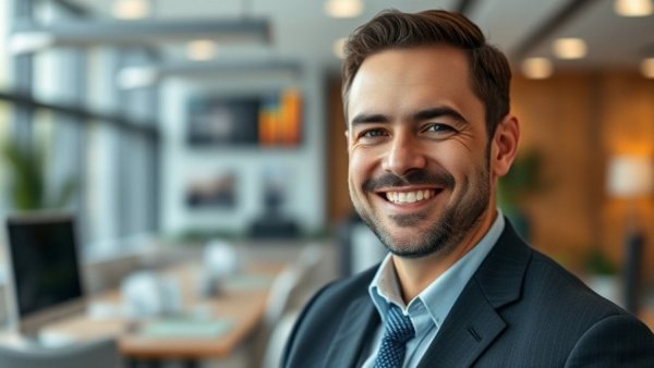 Confident professional man in office, financial planning concept