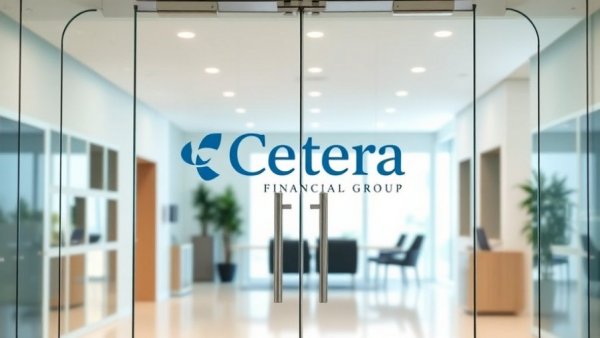 Cetera Financial Group logo on glass door in modern office, financial planning.