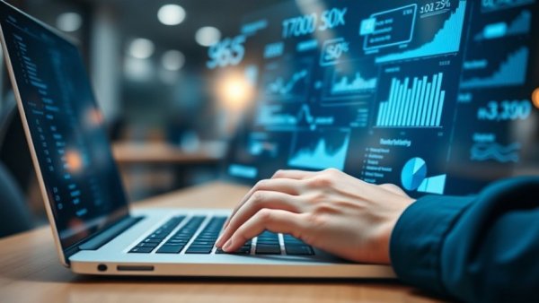 Hand typing on laptop with mathematical formulas in wealth management context.