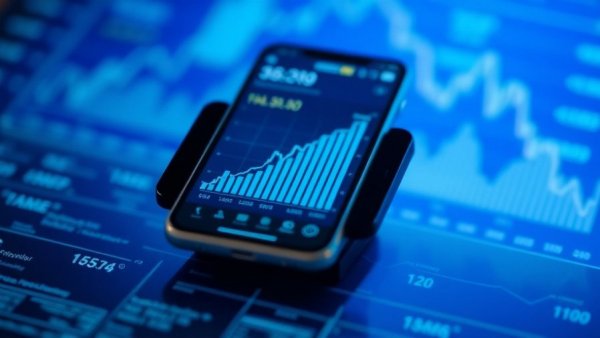 Smartphone with financial app and stock graph, Financial Planning concept.