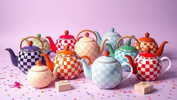 Colorful teapots with checkered patterns, Dallas Texas Home projects theme.