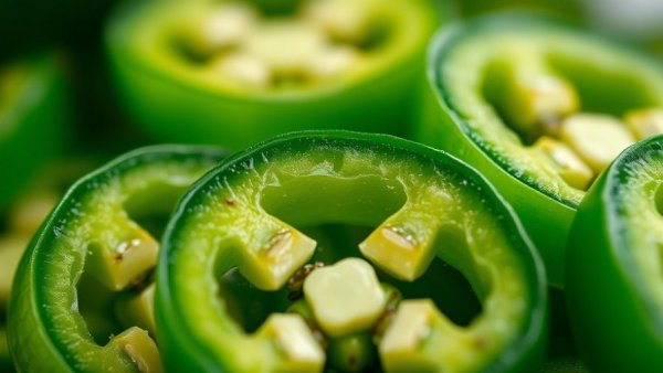 Fresh jalapeño slices, vibrant and close-up.