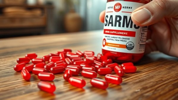 Red capsules and SARMs bottle showing supplement details for Dallas Fort Worth health.