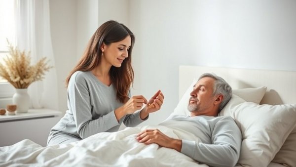 Couple discussing health supplements, wellness focus.