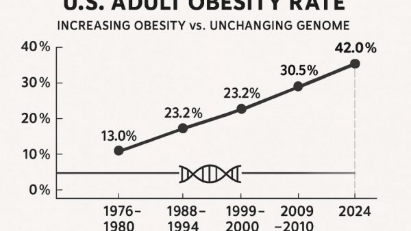 Modern food environment's impact on obesity over decades.