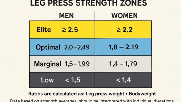 Strength Training Standards: Leg press zones chart for bodyweight ratios.