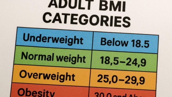 BMI categories chart showing weight status and ranges.