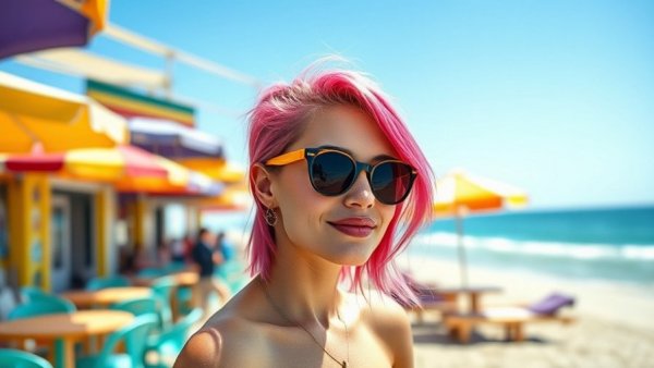Young woman enjoying beachside cafe for Best Cruelty-Free Sunscreens 2026