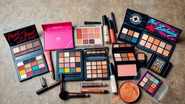 Creative display of alternative makeup brands for 2026 trends.