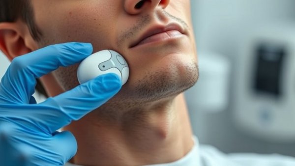 Non-surgical treatment for skin laxity on male neck with device application.