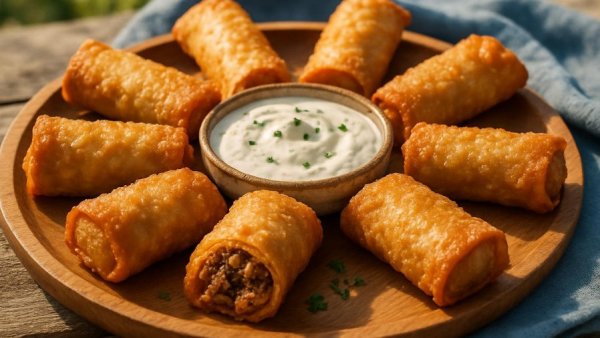 Crispy beef rolls with dipping sauce, perfect summer recipe.