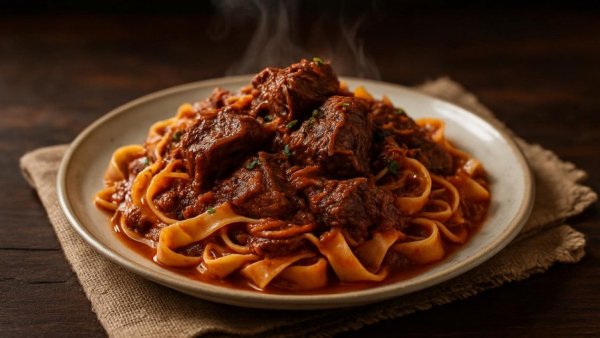 Easy slow cooker beef recipe with pasta in bowls.