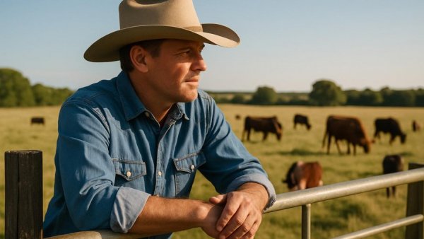 Cowboy on farm for sustainable beef recipes inspiration.