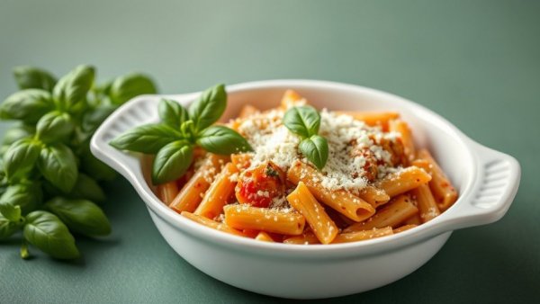 Baked pasta with basil and cheese, easy recipes