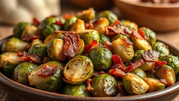 Roasted Brussels sprouts with bacon for easy weeknight dinners.