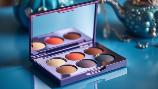 Kaleidos Venus Trap Quad Review eyeshadow palette on blue surface.