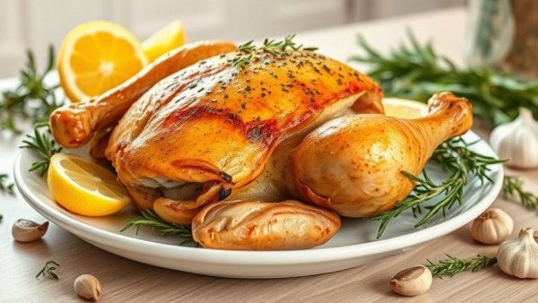 Perfectly roasted chicken with lemon and herbs, easy recipes.