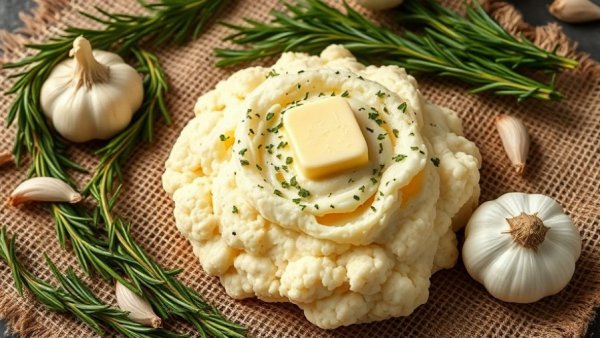 Delicious garlic mashed cauliflower recipe with butter and herbs.