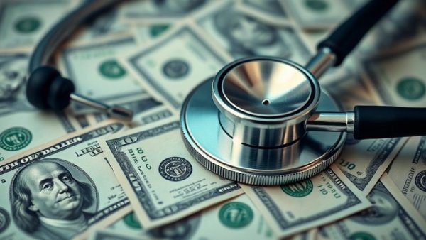 Stethoscope on US dollars depicting medical debt in insured Americans