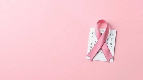 Pink ribbon on October calendar for Breast Cancer Awareness Month Support