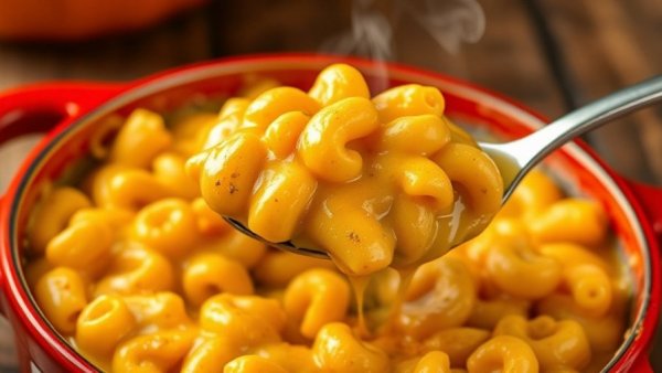 One pot pumpkin mac and cheese in red pot