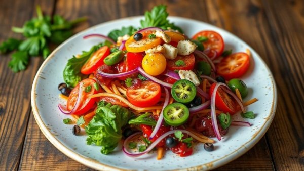 Delicious easy vegan recipes, vibrant dish on rustic table.