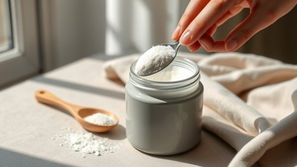 Feminine hand scooping collagen powder into jar, highlighting collagen and protein brands for women.
