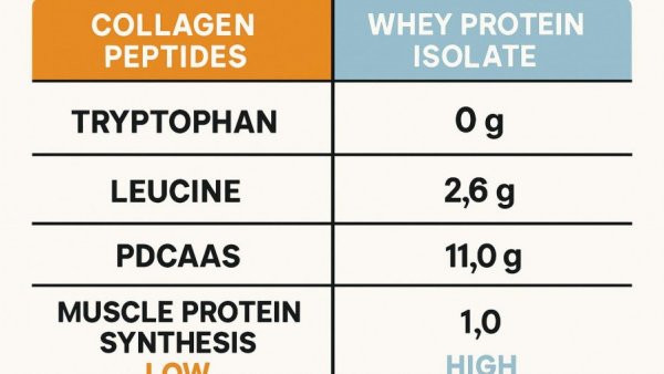 Collagen peptides vs whey comparison chart detailing protein benefits