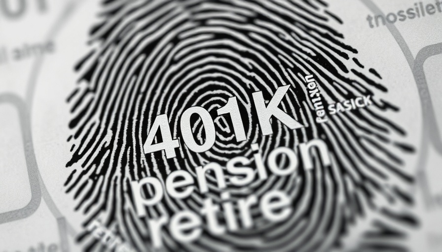 Conceptual image of retirement asset management with fingerprint and financial terms.