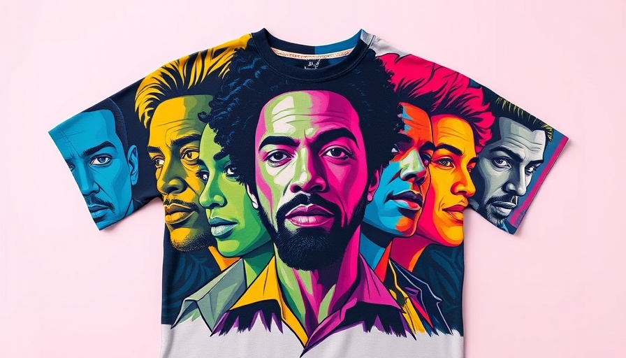 Pop art t-shirt showcasing abstract portraits.