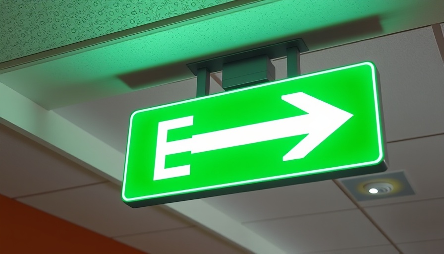 Illuminated green exit sign in a hallway, Ellevest Exits Robo-Advice Business.