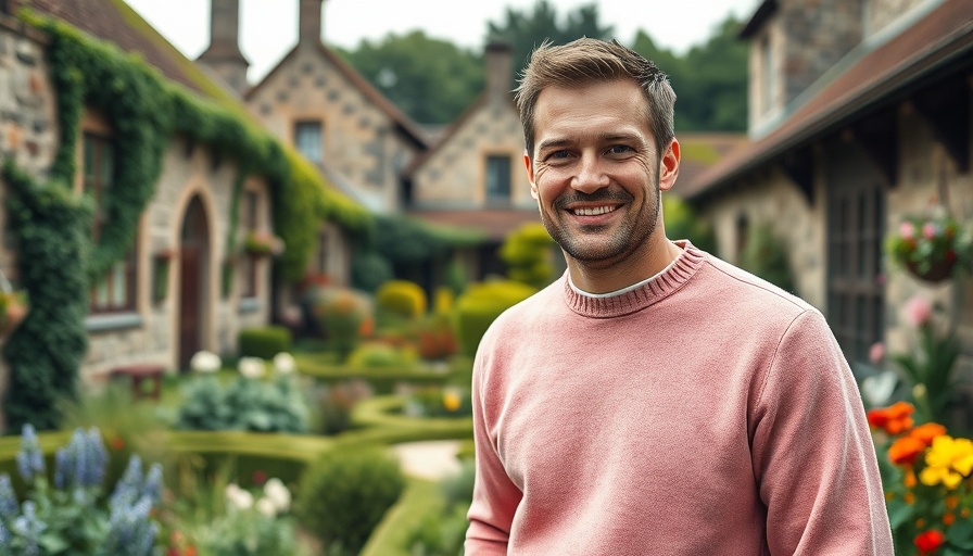 Financial advisor conference attendee in garden with pink sweater