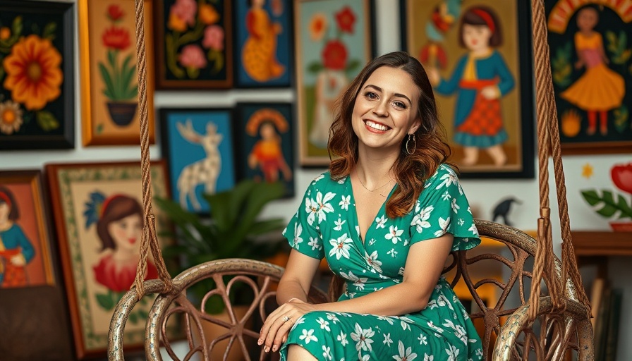 Woman smiling in artistic indoor setting.