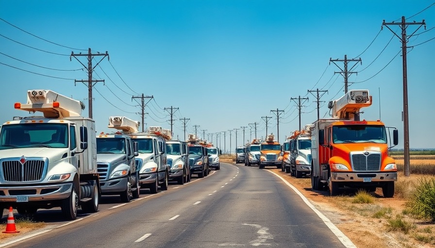 Utility trucks in Central Texas tackling power outages for small businesses.