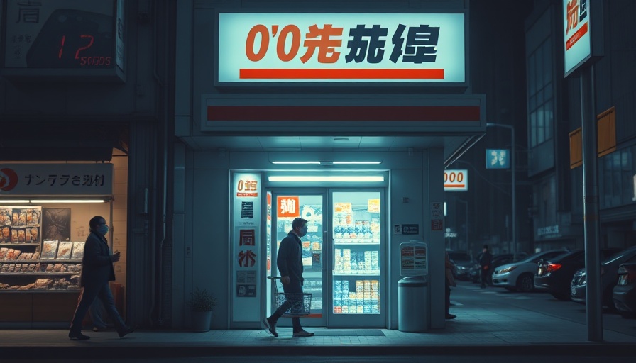 Night scene of a brightly lit convenience store in Japan.